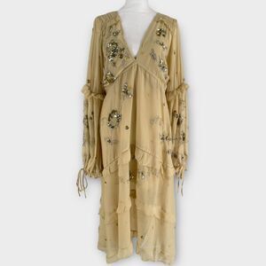 ASOS Cream Midi Dress with Gold Embellishments